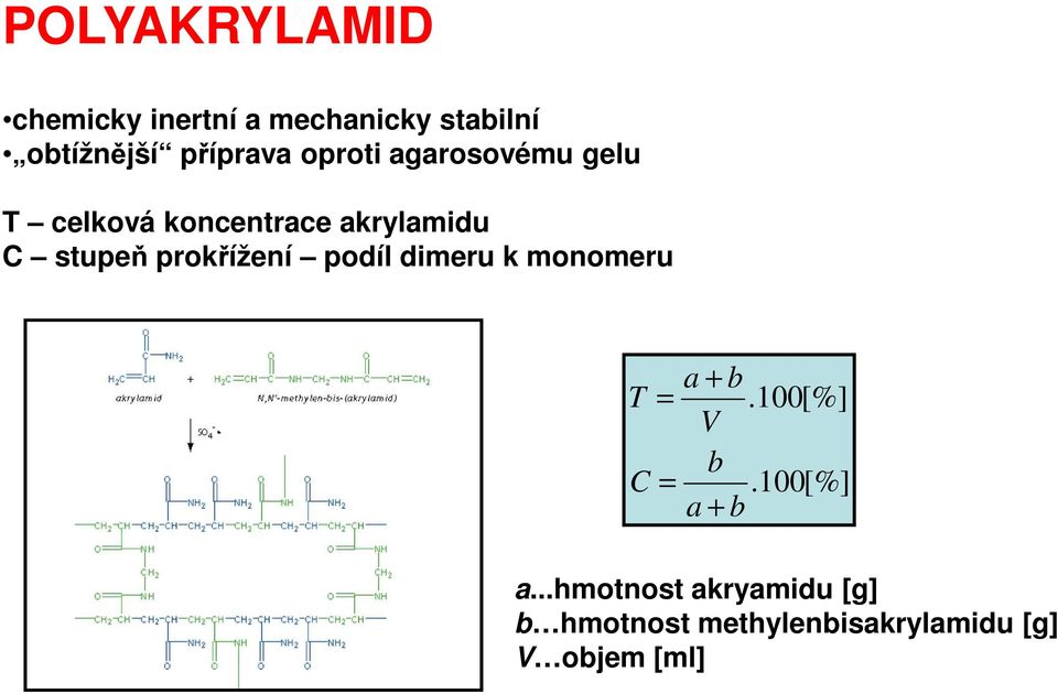 stupeň prokřížení podíl dimeru k monomeru T C = = a + b.100[%] V b.