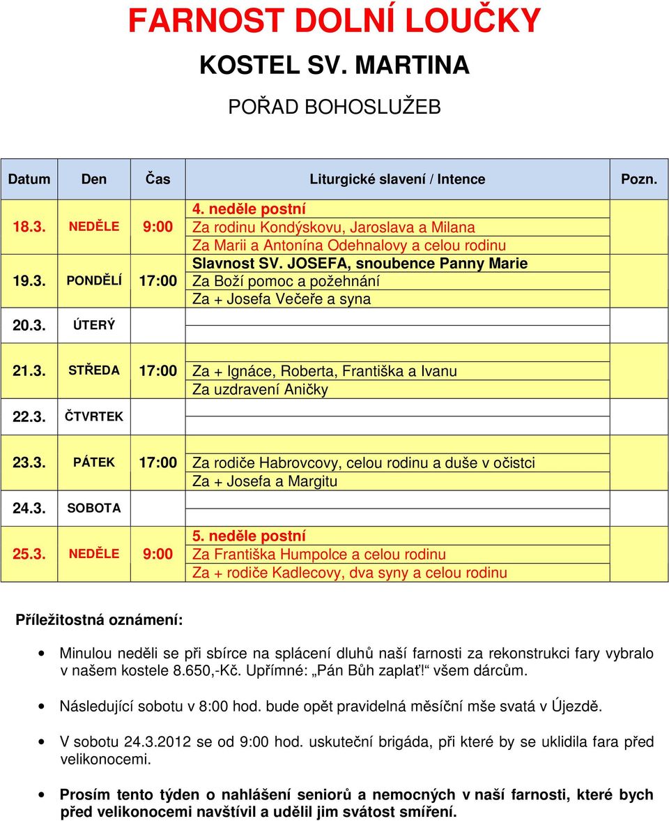 3. SOBOTA 25.3. NEDĚLE 9:00 5.