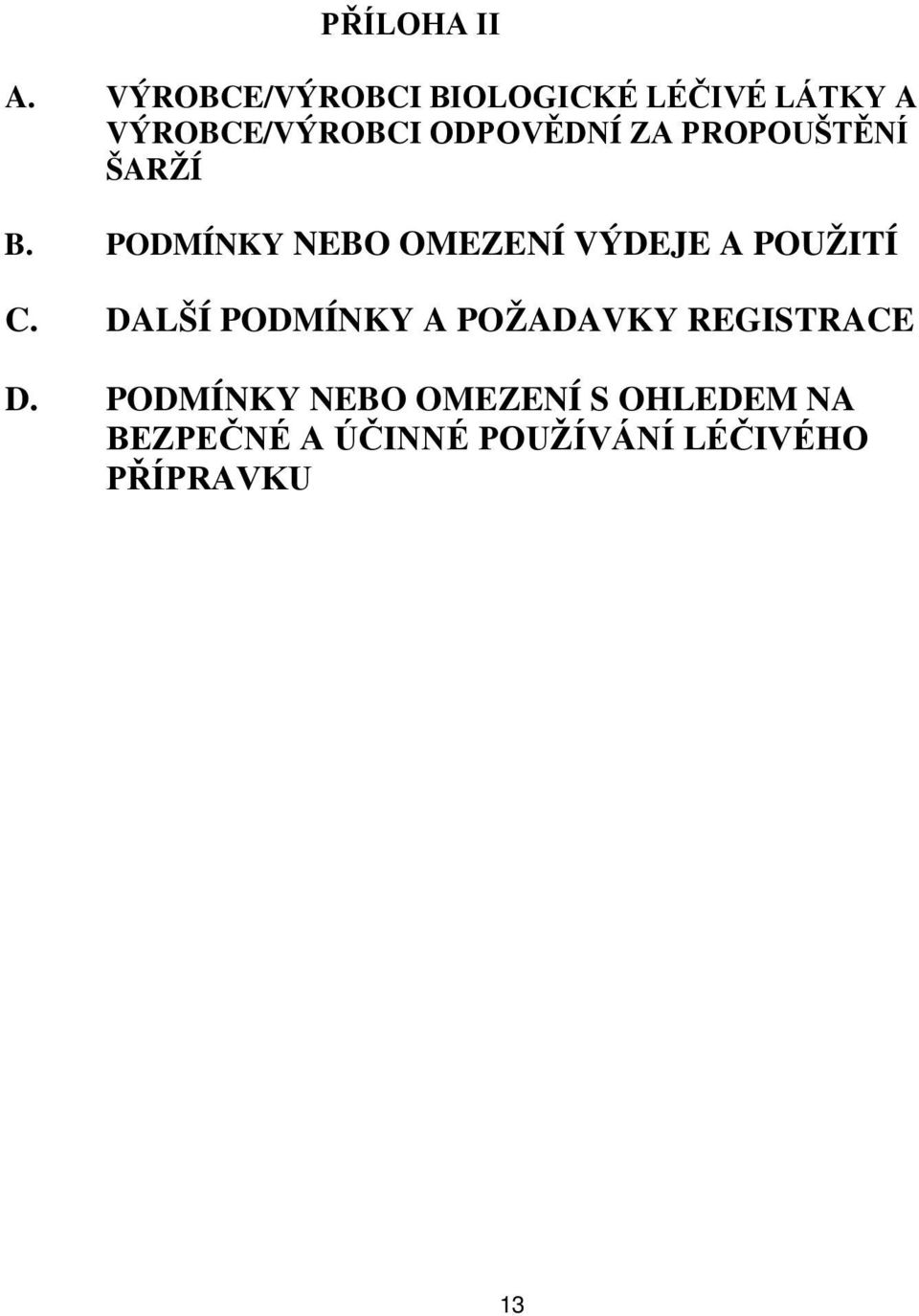 ZA PROPOUŠTĚNÍ ŠARŽÍ B. PODMÍNKY NEBO OMEZENÍ VÝDEJE A POUŽITÍ C.