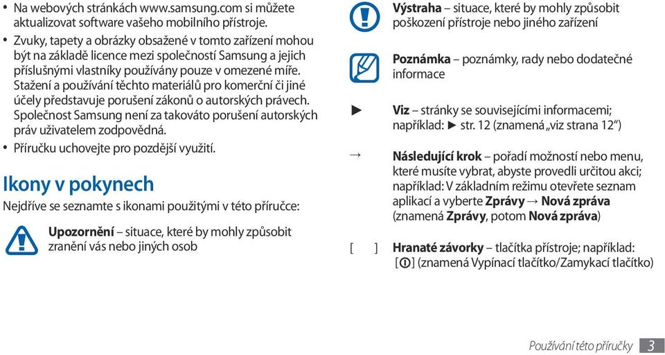 Stažení a používání těchto materiálů pro komerční či jiné účely představuje porušení zákonů o autorských právech. Společnost Samsung není za takováto porušení autorských práv uživatelem zodpovědná.