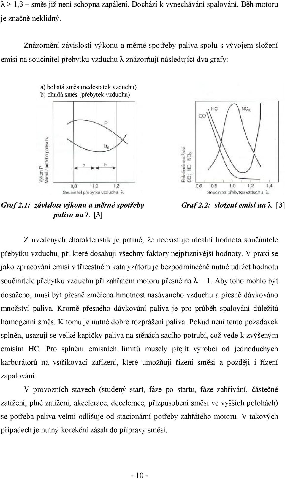 (přebytek vzduchu) Graf 2.1: závislost výkonu a měrné spotřeby Graf 2.