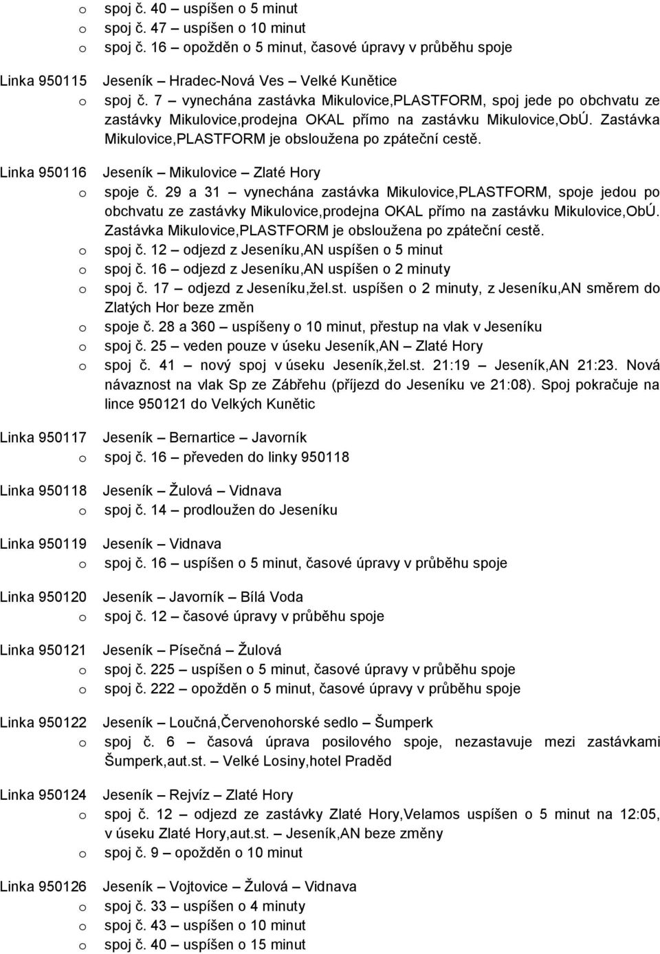 Jeseník Mikulvice Zlaté Hry spje č. 29 a 31 vynechána zastávka Mikulvice,PLASTFORM, spje jedu p bchvatu ze zastávky Mikulvice,prdejna OKAL přím na zastávku Mikulvice,ObÚ.