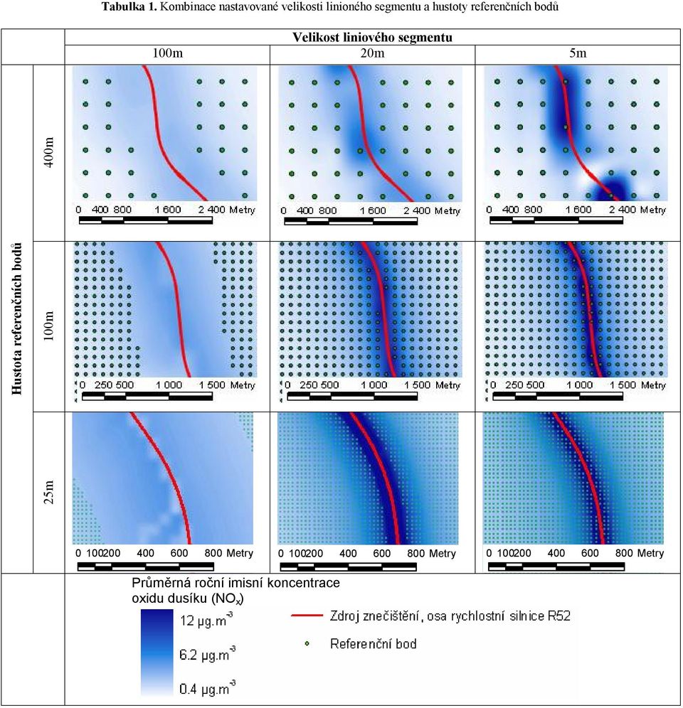 bodů Velikost liniového segmentu 100m 20m 5m 25m Hustota referenčních bodů