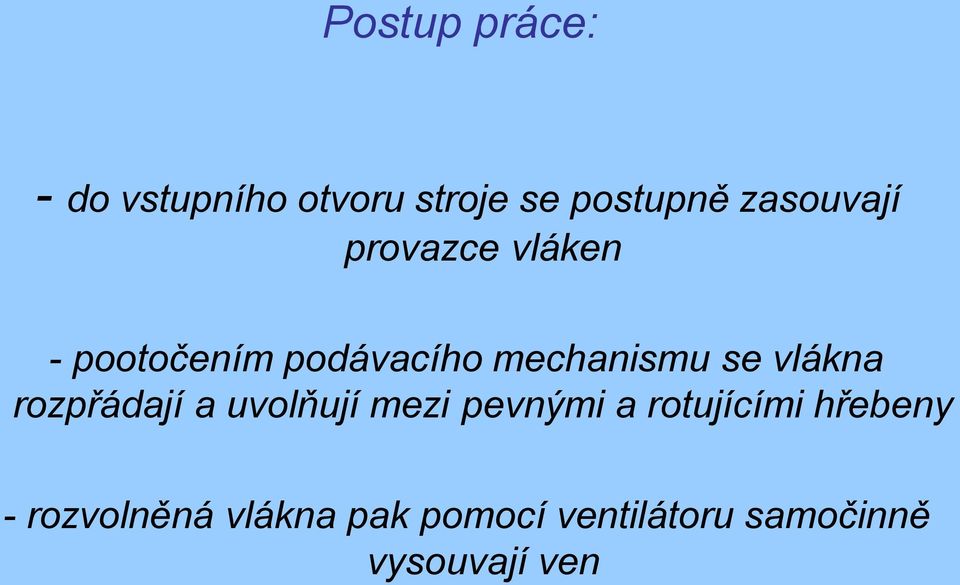 se vlákna rozpřádají a uvolňují mezi pevnými a rotujícími