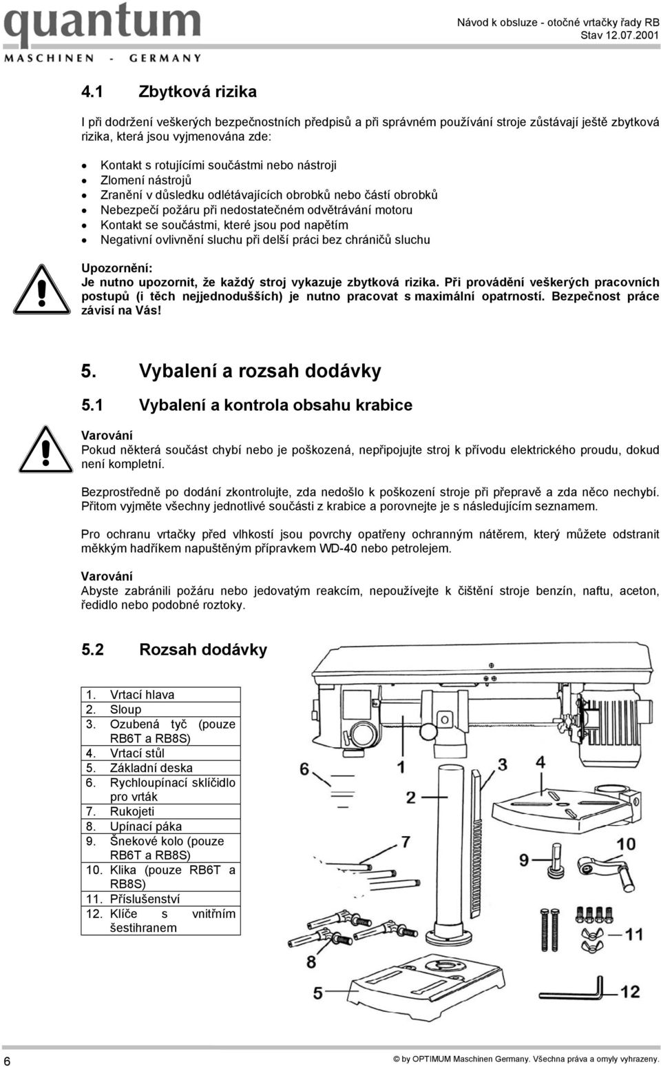 nástroji Zlomení nástrojů Zranění v důsledku odlétávajících obrobků nebo částí obrobků Nebezpečí požáru při nedostatečném odvětrávání motoru Kontakt se součástmi, které jsou pod napětím Negativní