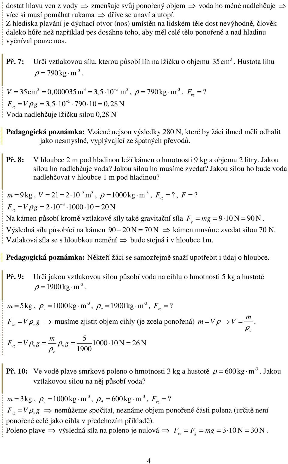 = 35cm = 0,000035m = 3,5 10 m, F = V g = = Voa nalehčuje lžičku silou 0,28 N 5 3,5 10 790 10 0,28 N = 790 kg m, F =?