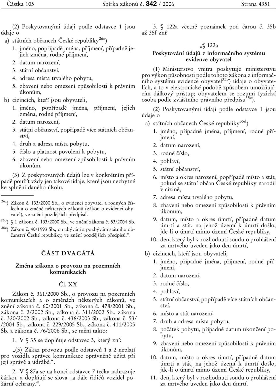 druh a adresa m آsta pobytu, 5. cد آslo a platnost povolen آ k pobytu, 6. zbaven آ nebo omezen آ zpuت sobilosti k praآvn آm uآkonuتm.