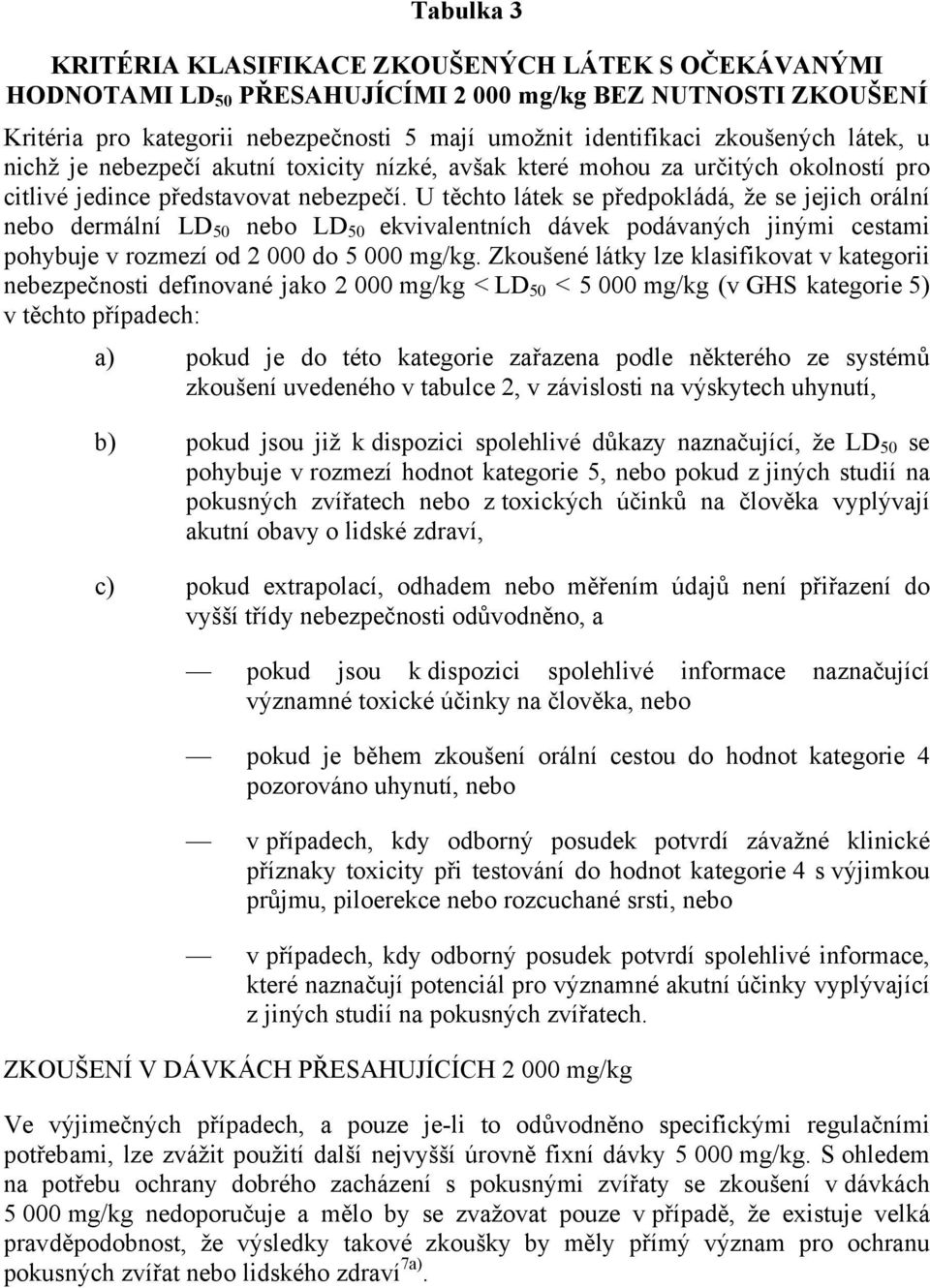 U těchto látek se předpokládá, že se jejich orální nebo dermální LD 50 nebo LD 50 ekvivalentních dávek podávaných jinými cestami pohybuje v rozmezí od 2 000 do 5 000 mg/kg.