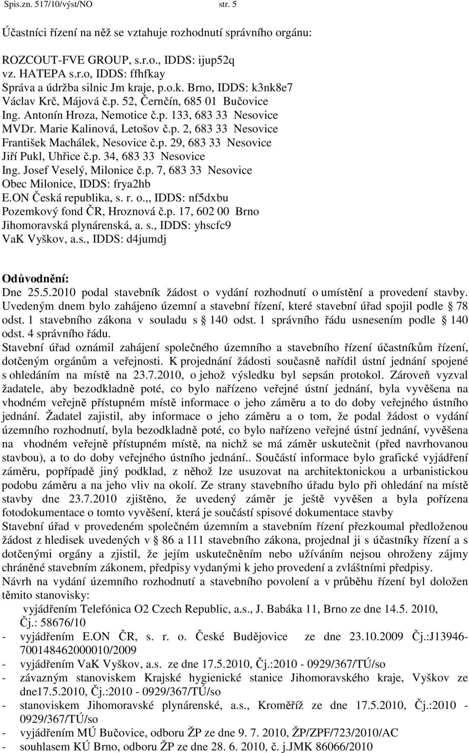 p. 29, 683 33 Nesovice Jiří Pukl, Uhřice č.p. 34, 683 33 Nesovice Ing. Josef Veselý, Milonice č.p. 7, 683 33 Nesovice Obec Milonice, IDDS: frya2hb E.ON Česká republika, s. r. o.