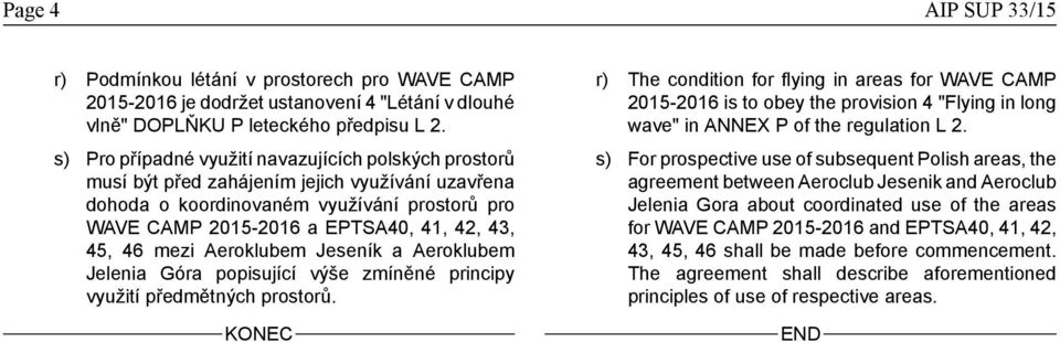 46 mezi Aeroklubem Jeseník a Aeroklubem Jelenia Góra popisující výše zmíněné principy využití předmětných prostorů.