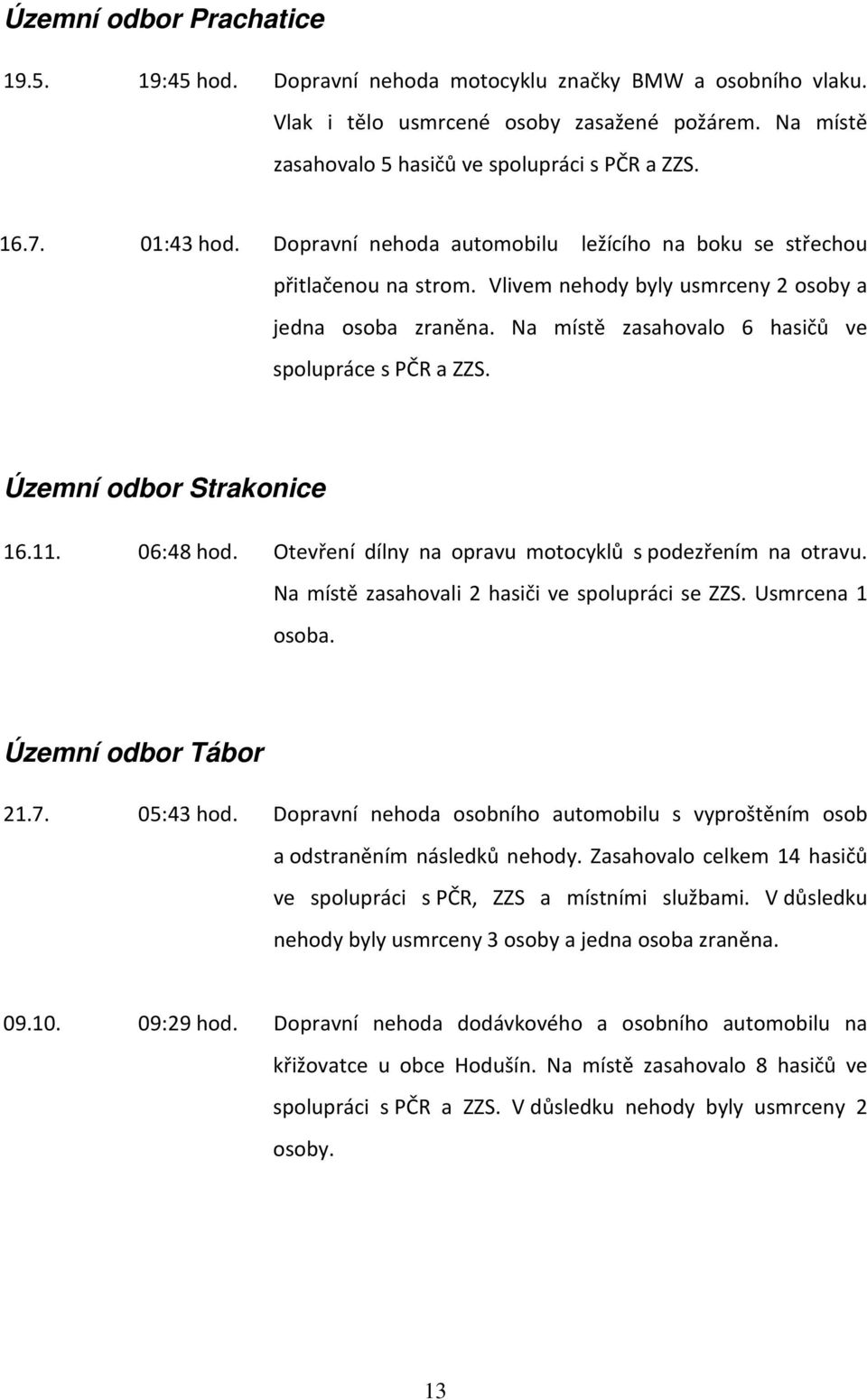 Na místě zasahovalo 6 hasičů ve spolupráce s PČR a ZZS. Územní odbor Strakonice 16.11. 06:48 hod. Otevření dílny na opravu motocyklů s podezřením na otravu.