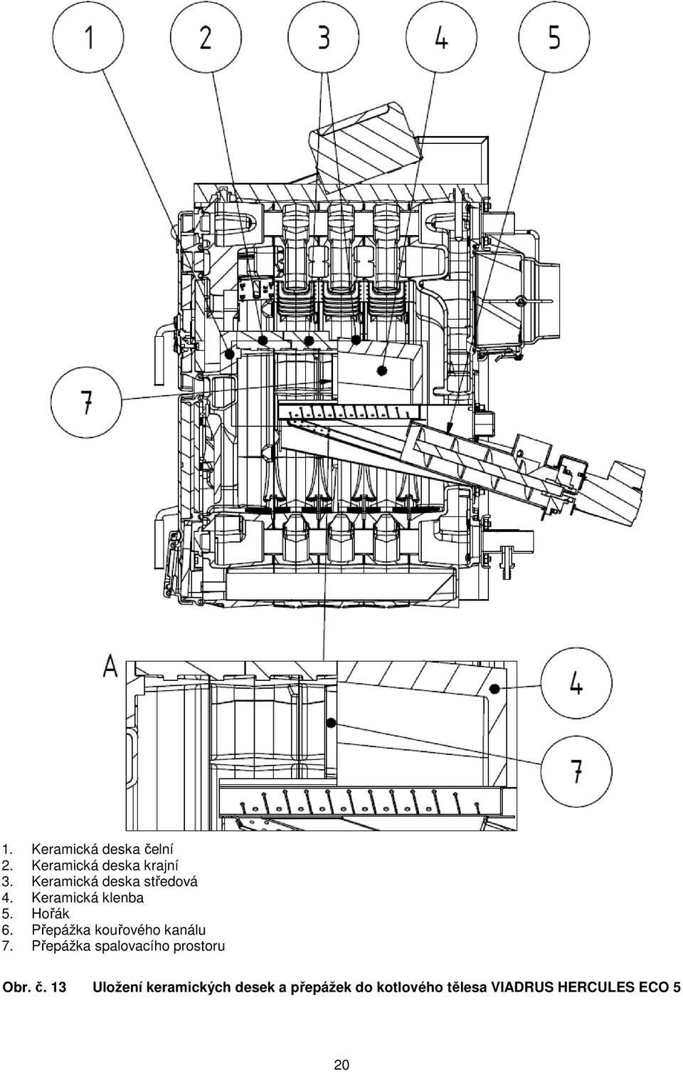 Přepážka kouřového kanálu 7. Přepážka spalovacího prostoru Obr. č.