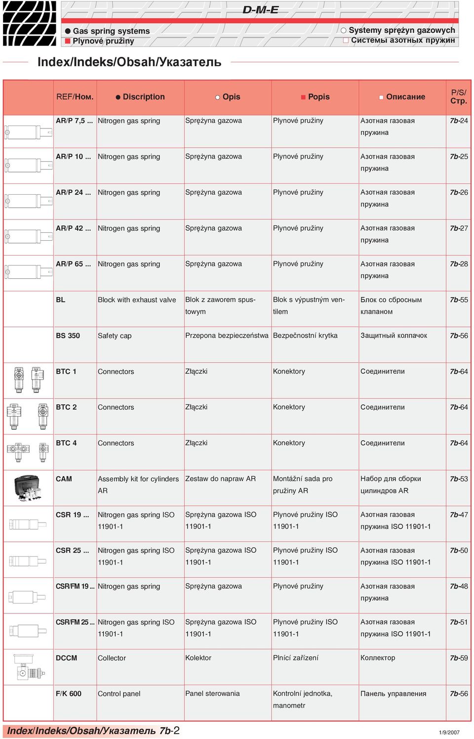 .. Nitrogen gas spring Sprężyna gazowa Plynové pružiny Азотная газовая 7b-26 пружина AR/P 42... Nitrogen gas spring Sprężyna gazowa Plynové pružiny Азотная газовая 7b-27 пружина AR/P 65.