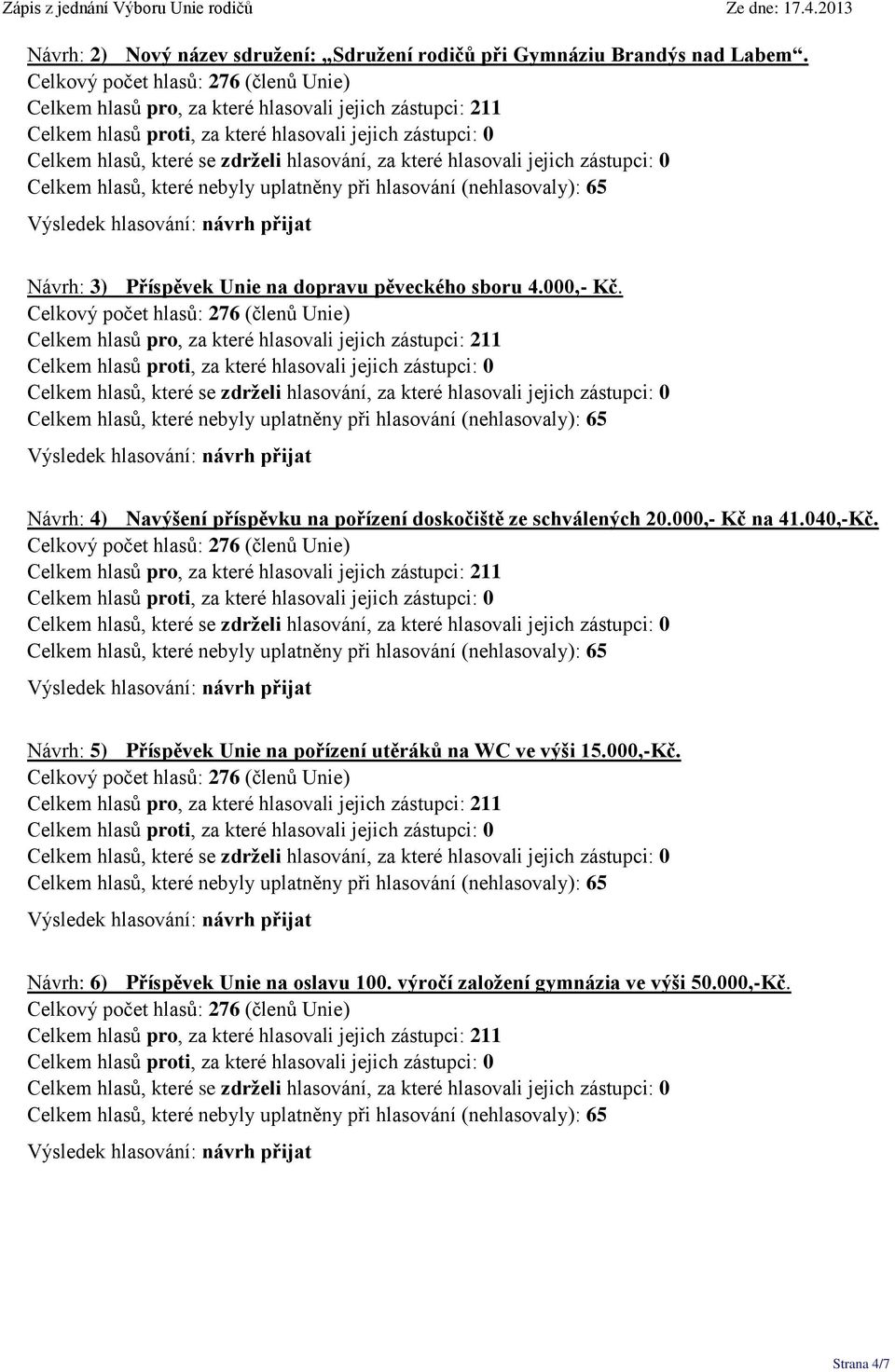 Návrh: 4) Navýšení příspěvku na pořízení doskočiště ze schválených 20.000,- Kč na 41.040,-Kč.