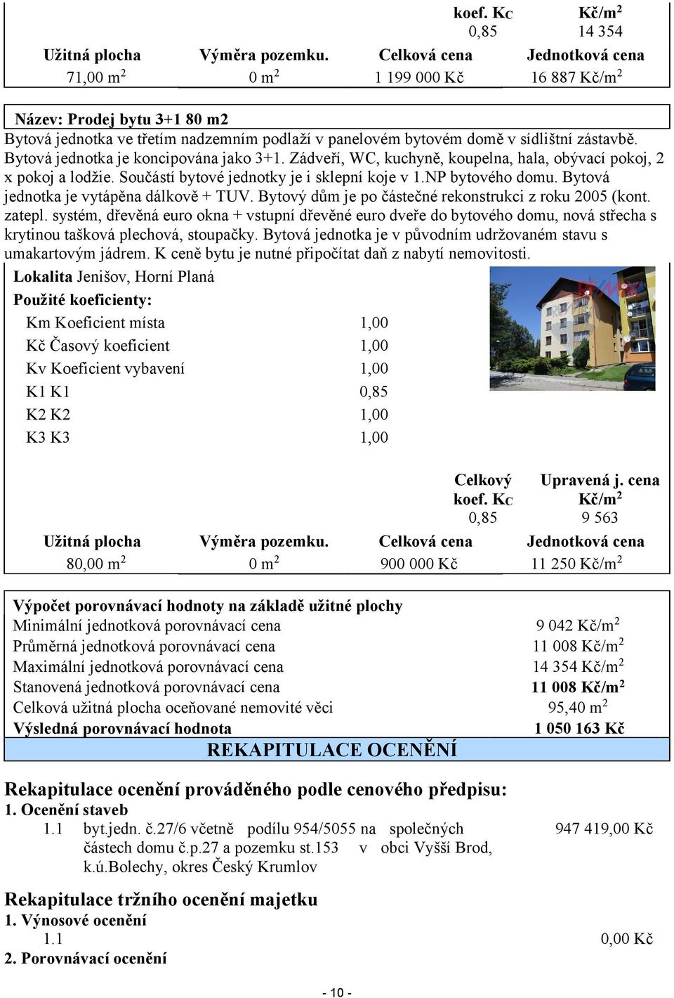 Bytová jednotka je koncipována jako 3+1. Zádveří, WC, kuchyně, koupelna, hala, obývací pokoj, 2 x pokoj a lodžie. Součástí bytové jednotky je i sklepní koje v 1.NP bytového domu.