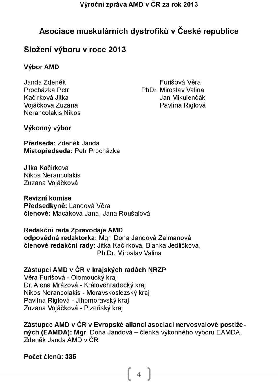 Landová Věra členové: Macáková Jana, Jana Roušalová Redakční rada Zpravodaje AMD odpovědná redaktorka: Mgr. Dona Jandová Zalmanová členové redakční rady: Jitka Kačírková, Blanka Jedličková, Ph.Dr.