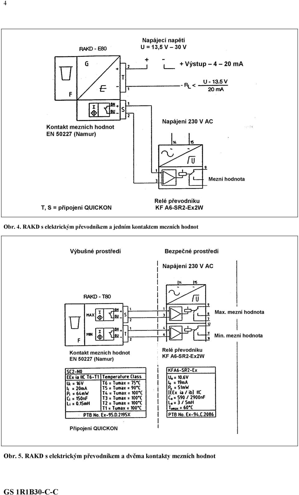 RAKD s elektrickým převodníkem a jedním kontaktem mezních hodnot Výbušné prostředí Bezpečné prostředí Napájení 230 230 V AC V AC