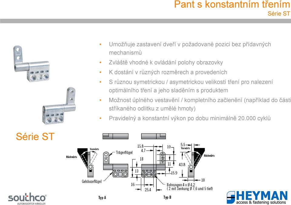 velikostí tření pro nalezení optimálního tření a jeho sladěním s produktem Možnost úplného vestavění ě / kompletního