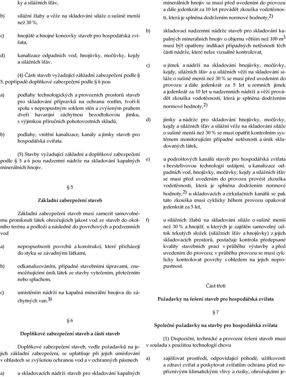 (4) Části staveb vyžadující základní zabezpečení podle 5, popřípadě doplňkové zabezpečení podle 6 jsou a) podlahy technologických a provozních prostorů staveb pro skladování přípravků na ochranu