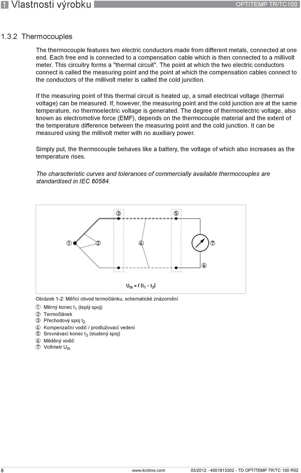 The point at which the two electric conductors connect is called the measuring point and the point at which the compensation cables connect to the conductors of the millivolt meter is called the cold