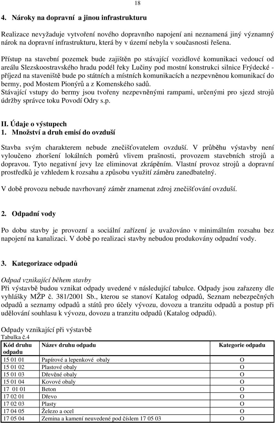 Přístup na stavební pozemek bude zajištěn po stávající vozidlové komunikaci vedoucí od areálu Slezskoostravského hradu podél řeky Lučiny pod mostní konstrukci silnice Frýdecké - příjezd na staveniště