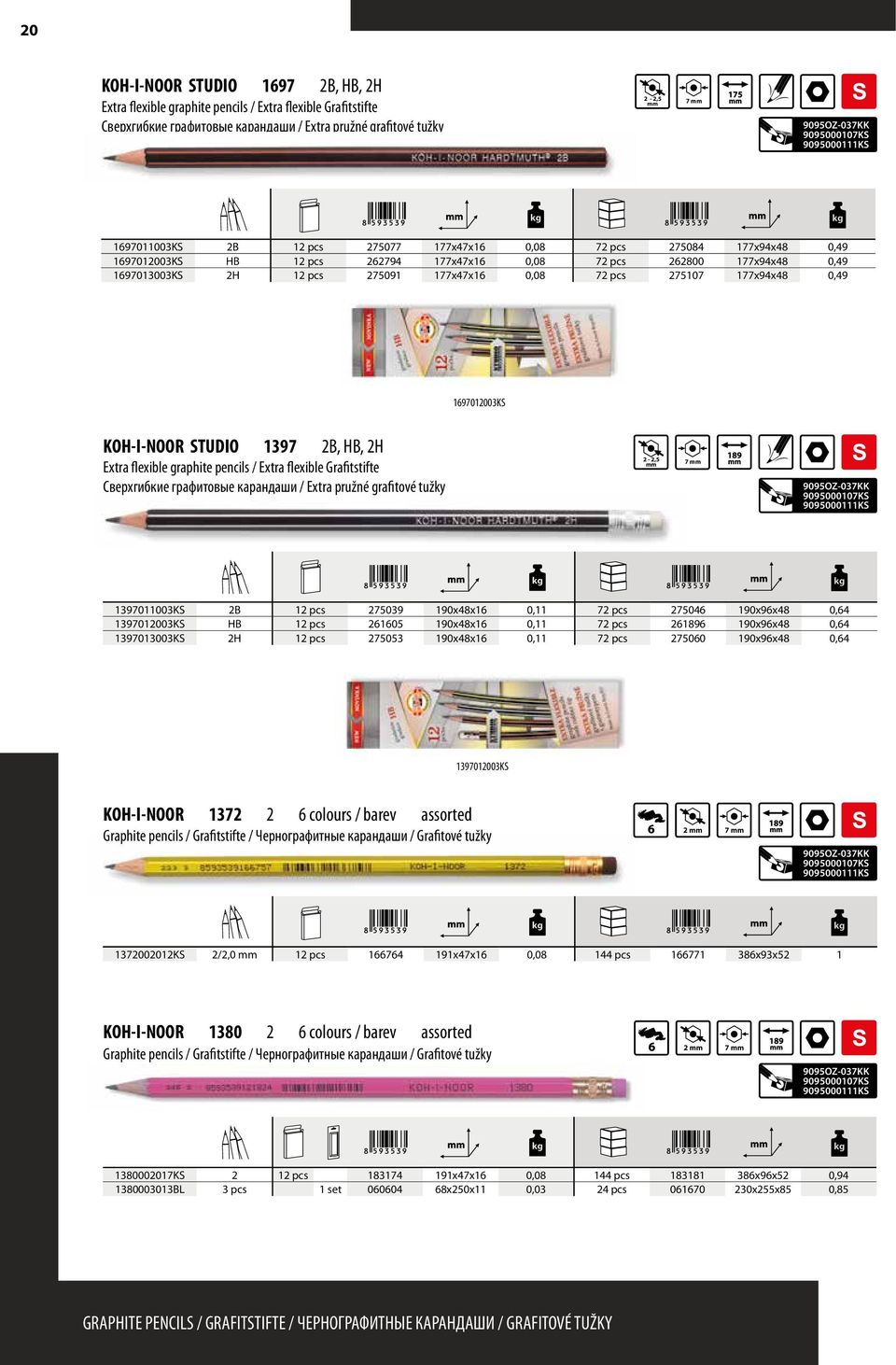 1697012003KS KOH-I-NOOR STUDIO 1397 2B, HB, 2H Extra flexible graphite pencils / Extra flexible Grafitstifte Cверхгибкие графитовые карандаши / Extra pružné grafitové tužky 2-2,5 7 1397011003KS 2B 12