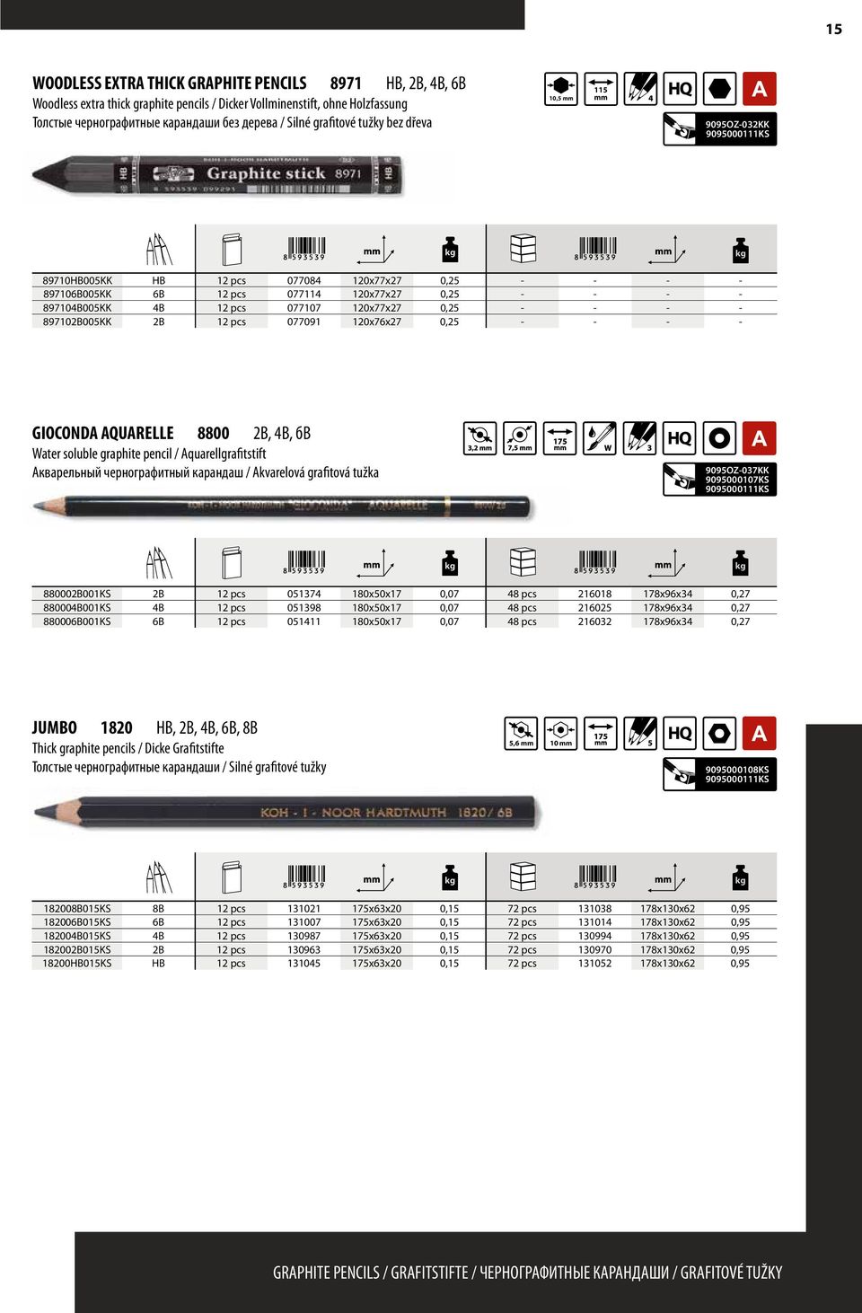 - - - - 897102B005KK 2B 12 pcs 077091 120x76x27 0,25 - - - - GIOCONDA AQUARELLE 8800 2B, 4B, бb Water solubie graphite pencil / Aquarellgrafitstift Акварельный чернографитный карандаш / Akvarelová