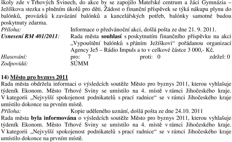 Příloha: Informace o předvánoční akci, došlá pošta ze dne 21. 9.