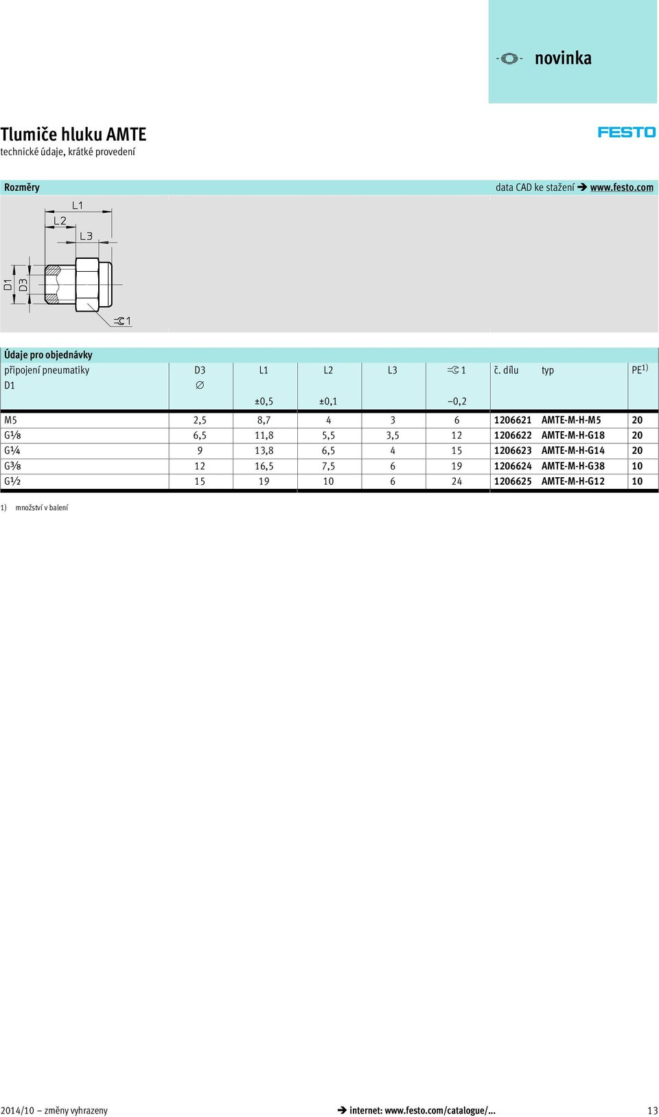 AMTE-M-H-G18 20 G¼ 9 13,8 6,5 4 15 1206623 AMTE-M-H-G14 20 Gy 12 16,5 7,5 6 19 1206624 AMTE-M-H-G38 10