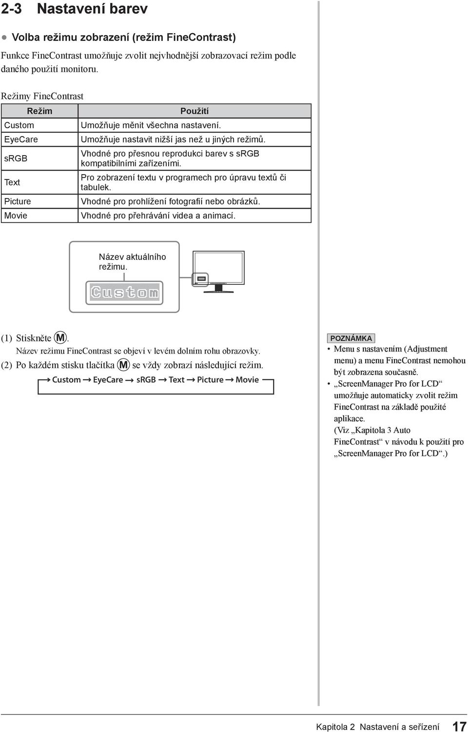 Vhodné pro přesnou reprodukci barev s srgb kompatibilními zařízeními. Pro zobrazení textu v programech pro úpravu textů či tabulek. Vhodné pro prohlížení fotografií nebo obrázků.