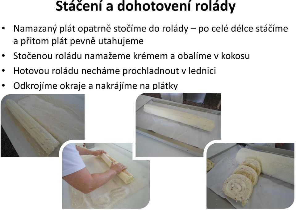 Stočenou roládu namažeme krémem a obalíme v kokosu Hotovou