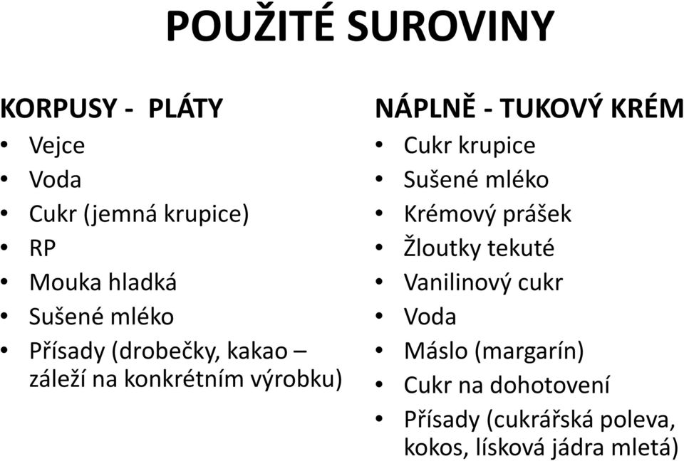 KRÉM Cukr krupice Sušené mléko Krémový prášek Žloutky tekuté Vanilinový cukr Voda