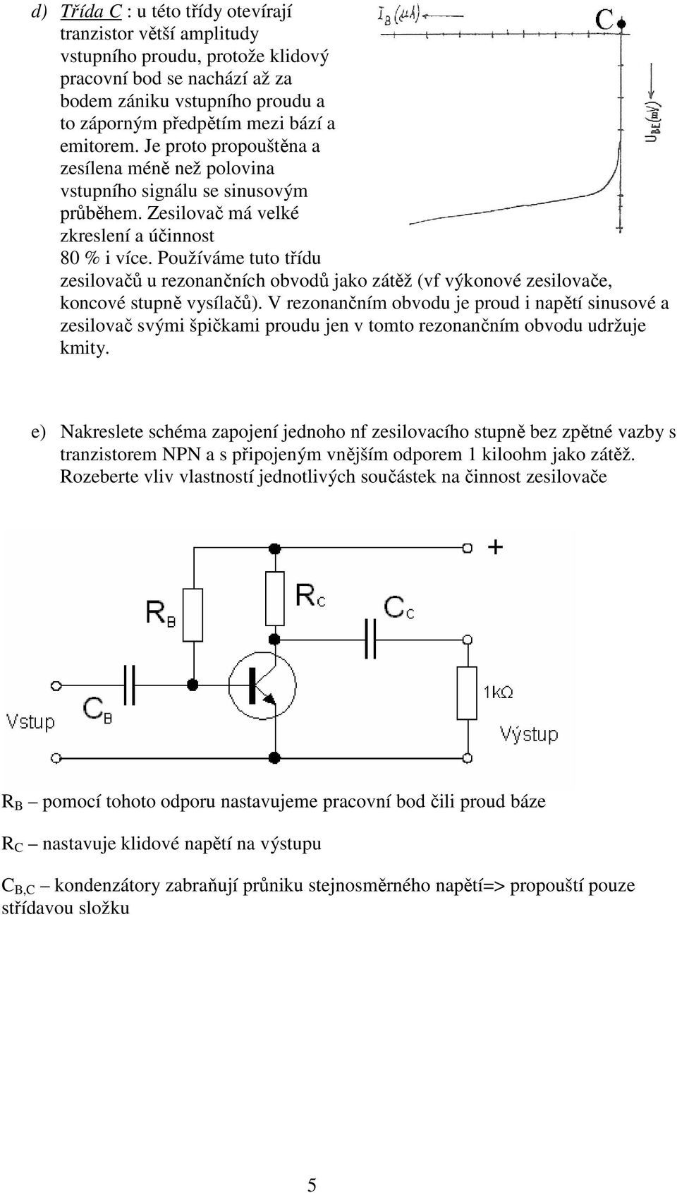 Používáme tuto třídu zesilovačů u rezonančních obvodů jako zátěž (vf výkonové zesilovače, koncové stupně vysílačů).