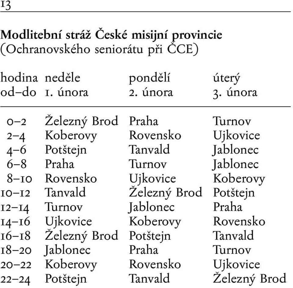 února 0 2 Železný Brod Praha Turnov 2 4 Koberovy Rovensko Ujkovice 4 6 Potštejn Tanvald Jablonec 6 8 Praha Turnov Jablonec 8 10