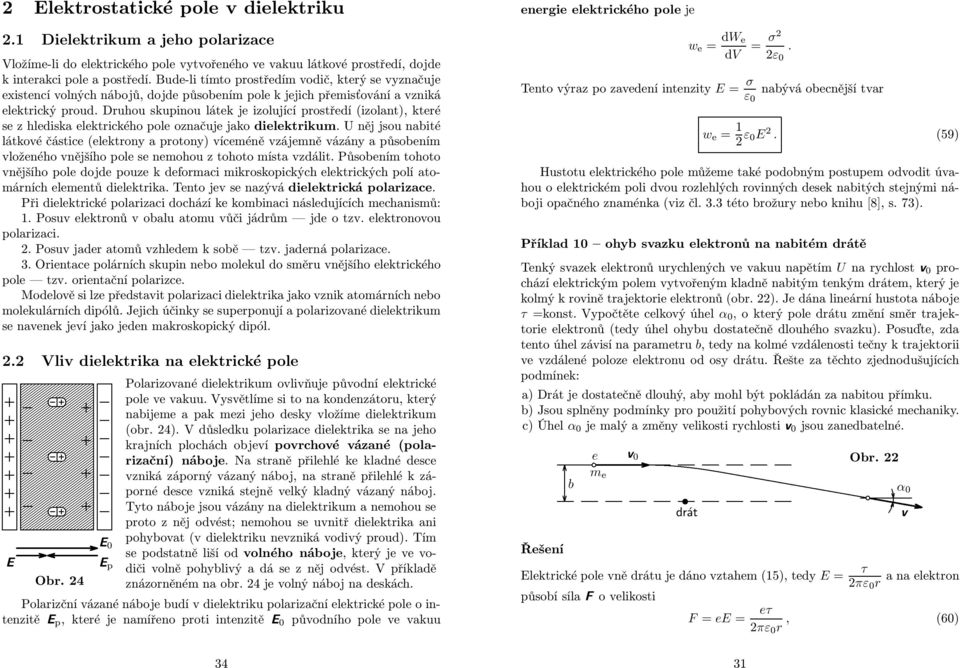 pole označuje jako dielektikum Unějjsounabité látkové částice (elektony a potony) víceméně vzájemně vázány a působením vloženého vnějšího pole se nemohou z tohoto místa vzdálit Působením tohoto