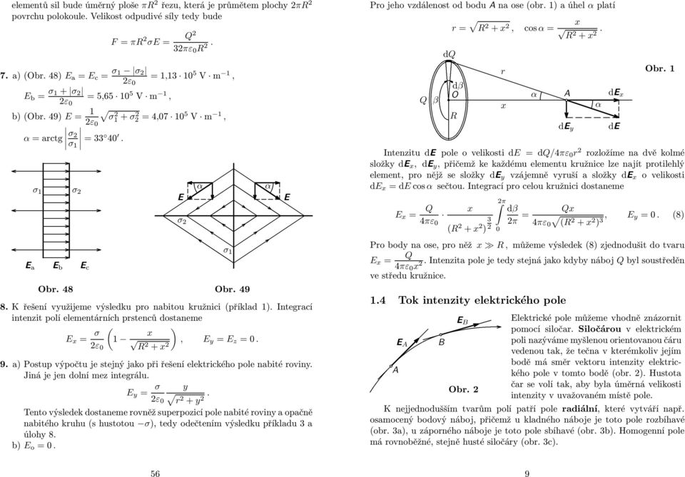 pstenců dostaneme E x = σ ( ) x, E y = E z =0 ε 0 R + x 9 a) Postup výpočtu je stejný jako při řešení elektického pole nabité oviny Jiná je jen dolní mez integálu E y = σ y ε 0 + y Tento výsledek