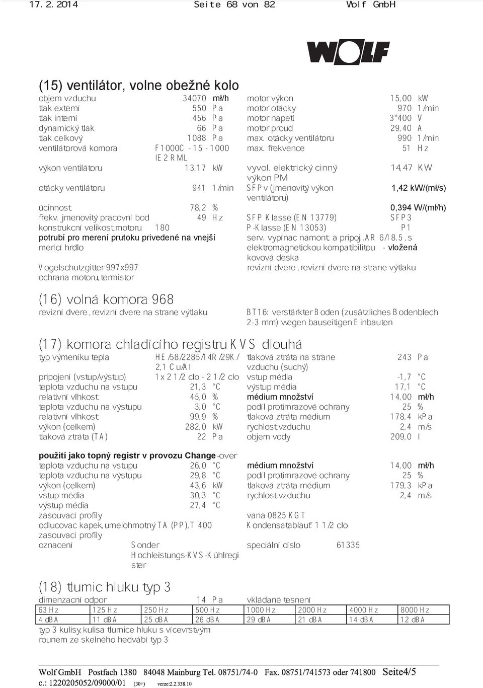 výkon elektrický PM cinný 14,47 KW otácky ventilátoru 941 1/min ventilátoru) SFPv (jmenovitý výkon úcinnost frekv.