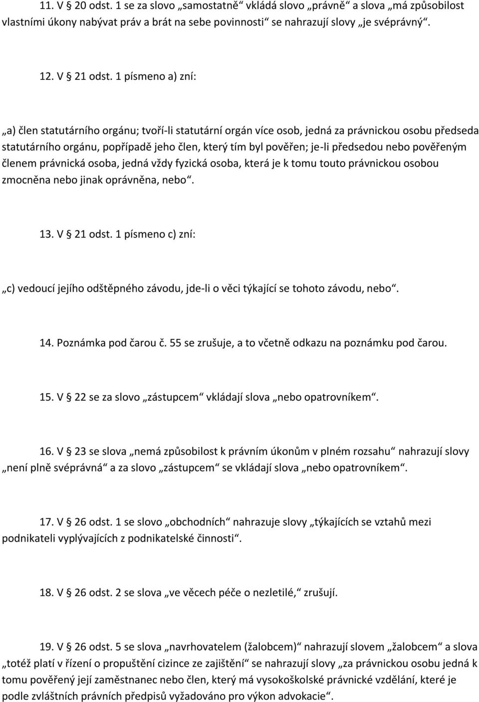 nebo pověřeným členem právnická osoba, jedná vždy fyzická osoba, která je k tomu touto právnickou osobou zmocněna nebo jinak oprávněna, nebo. 13. V 21 odst.