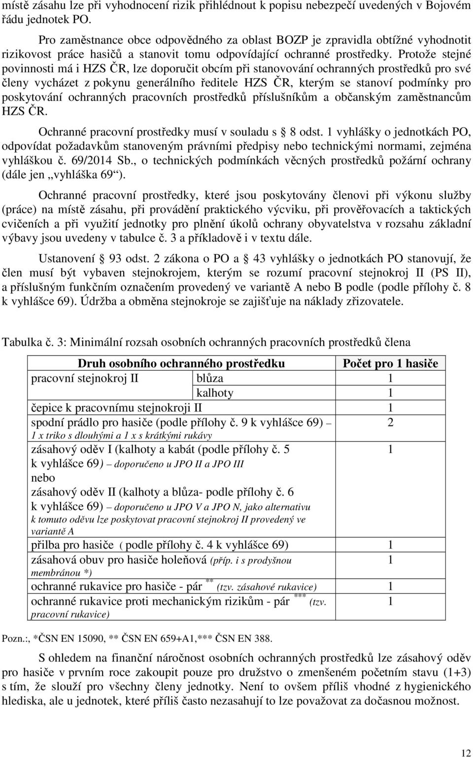 Protože stejné povinnosti má i HZS ČR, lze doporučit obcím při stanovování ochranných prostředků pro své členy vycházet z pokynu generálního ředitele HZS ČR, kterým se stanoví podmínky pro