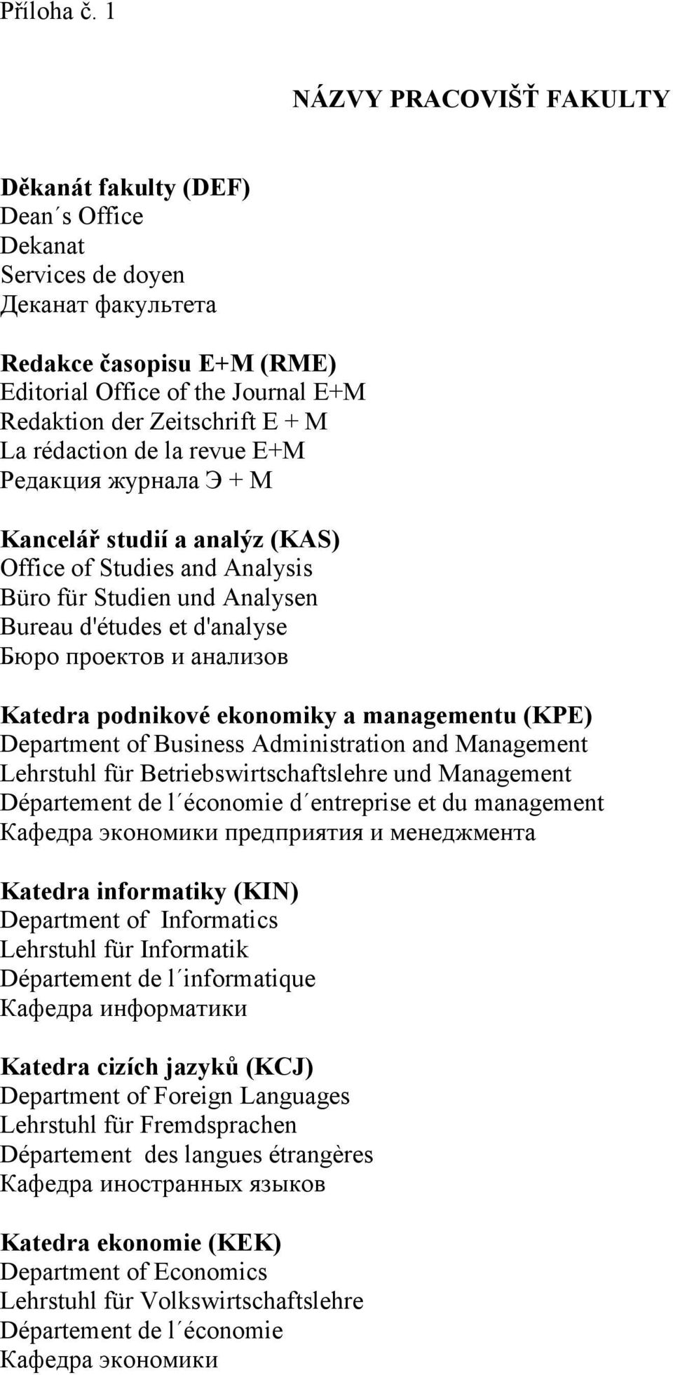 M La rédaction de la revue E+M Редакция журнала Э + М Kancelář studií a analýz (KAS) Office of Studies and Analysis Büro für Studien und Analysen Bureau d'études et d'analyse Бюро проектов и анализов