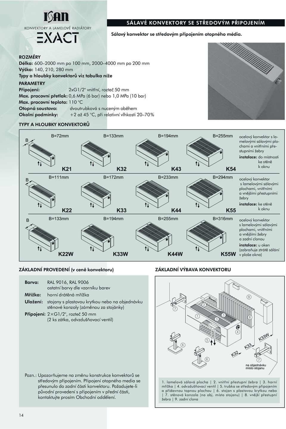 pracovní teplota: C Otopná soustava: dvoutrubková s nuceným oběhem Okolní podmínky: + až C při relativní vlhkosti % TYPY A HLOUBKY KONVEKTORŮ ocelový konvektor s lamelovými sálavými plochami a