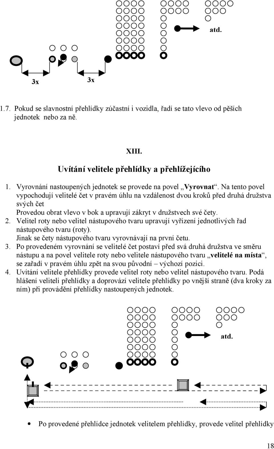 Na tento povel vypochodují velitelé čet v pravém úhlu na vzdálenost dvou kroků před druhá družstva svých čet Provedou obrat vlevo v bok a upravují zákryt v družstvech své čety. 2.