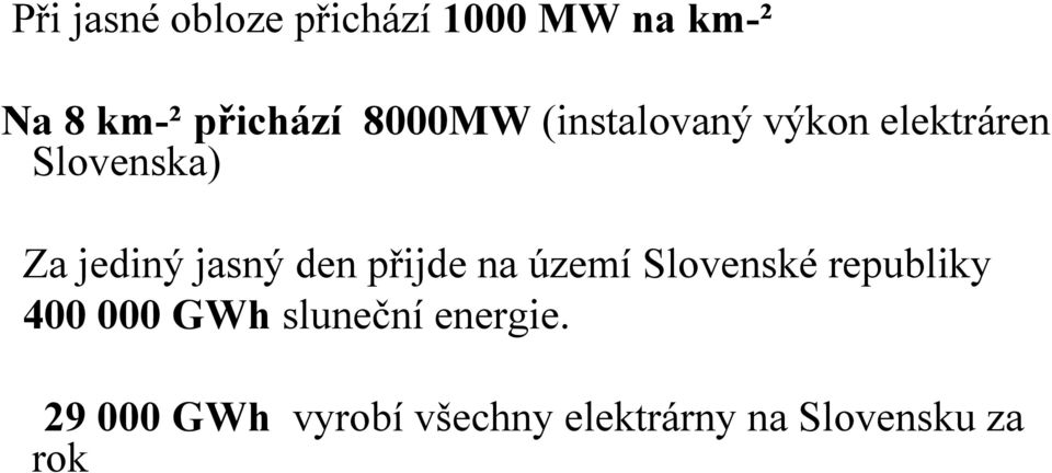 jasný den přijde na území Slovenské republiky 400 000 GWh