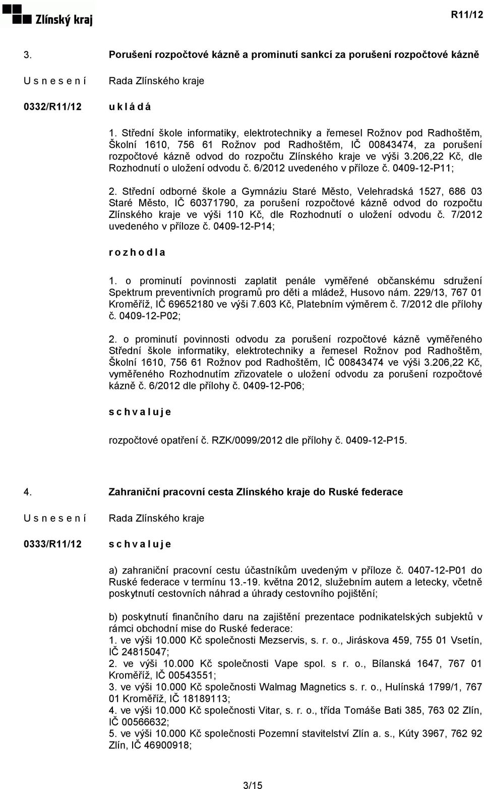 výši 3.206,22 Kč, dle Rozhodnutí o uložení odvodu č. 6/2012 uvedeného v příloze č. 0409-12-P11; 2.