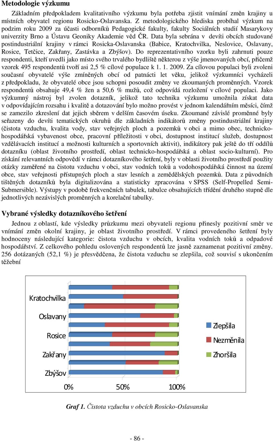 Data byla sebrána v devíti obcích studované postindustriální krajiny v rámci Rosicka-Oslavanska (, Kratochvilka, Neslovice, Oslavany,,,, Zastávka a Zbýšov).