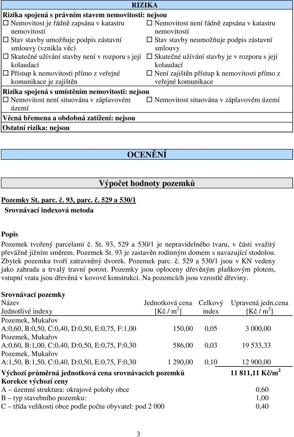 nemovitosti přímo z veřejné Není zajištěn přístup k nemovitosti přímo z komunikace je zajištěn veřejné komunikace Rizika spojená s umístěním nemovitosti: nejsou Nemovitost není situována v záplavovém