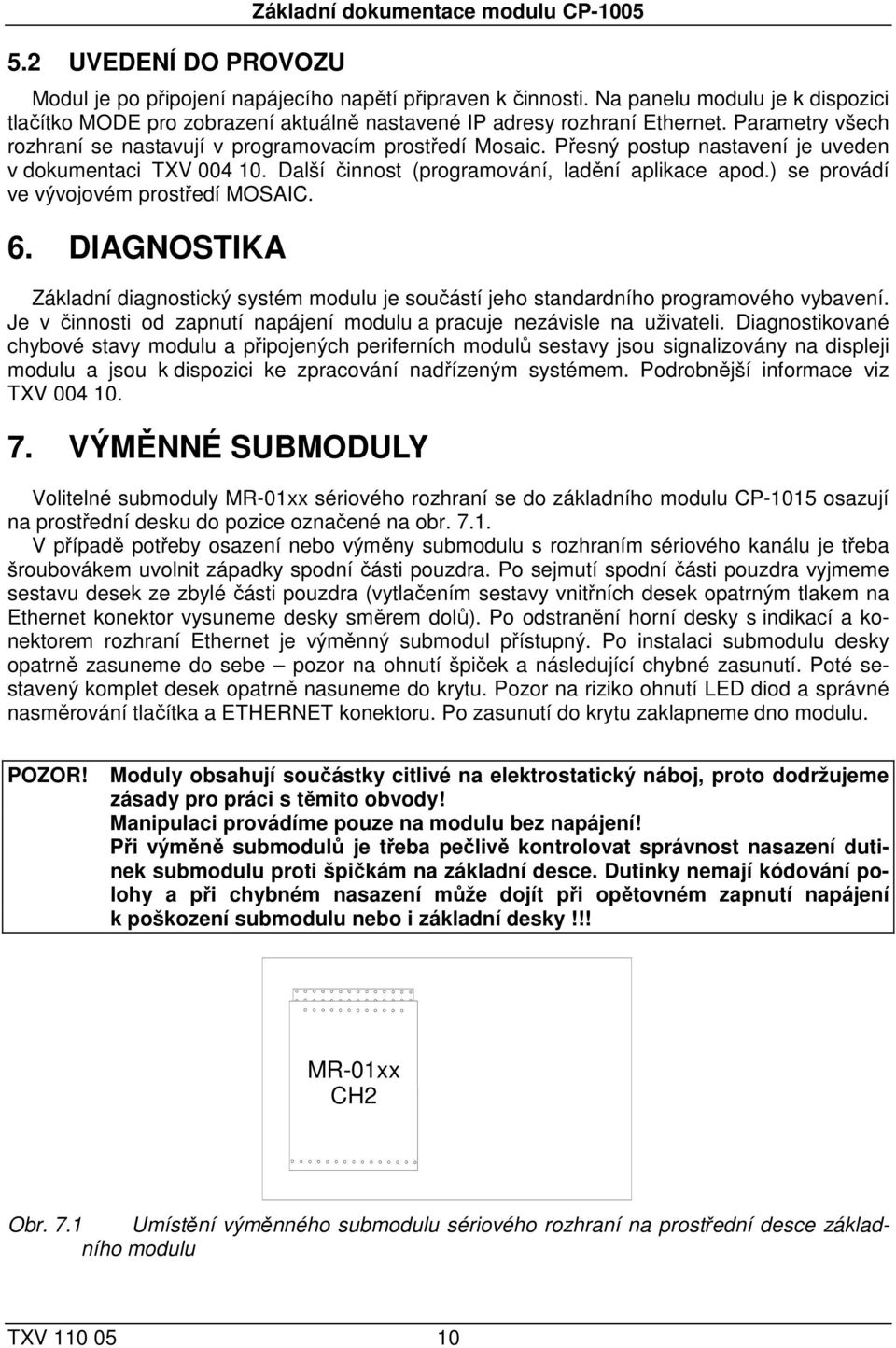 Přesný postup nastavení je uveden v dokumentaci TXV 004 10. Další činnost (programování, ladění aplikace apod.) se provádí ve vývojovém prostředí MOSAIC. 6.