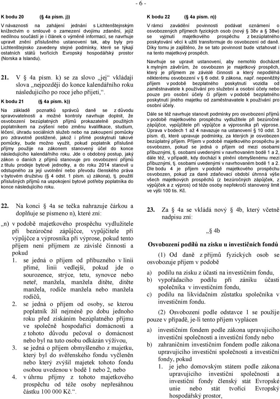 ustanovení tak, aby byly pro Lichtenštejnsko zavedeny stejné podmínky, které se týkají ostatních států tvořících Evropský hospodářský prostor (Norska a Islandu). 21. V 4a písm.