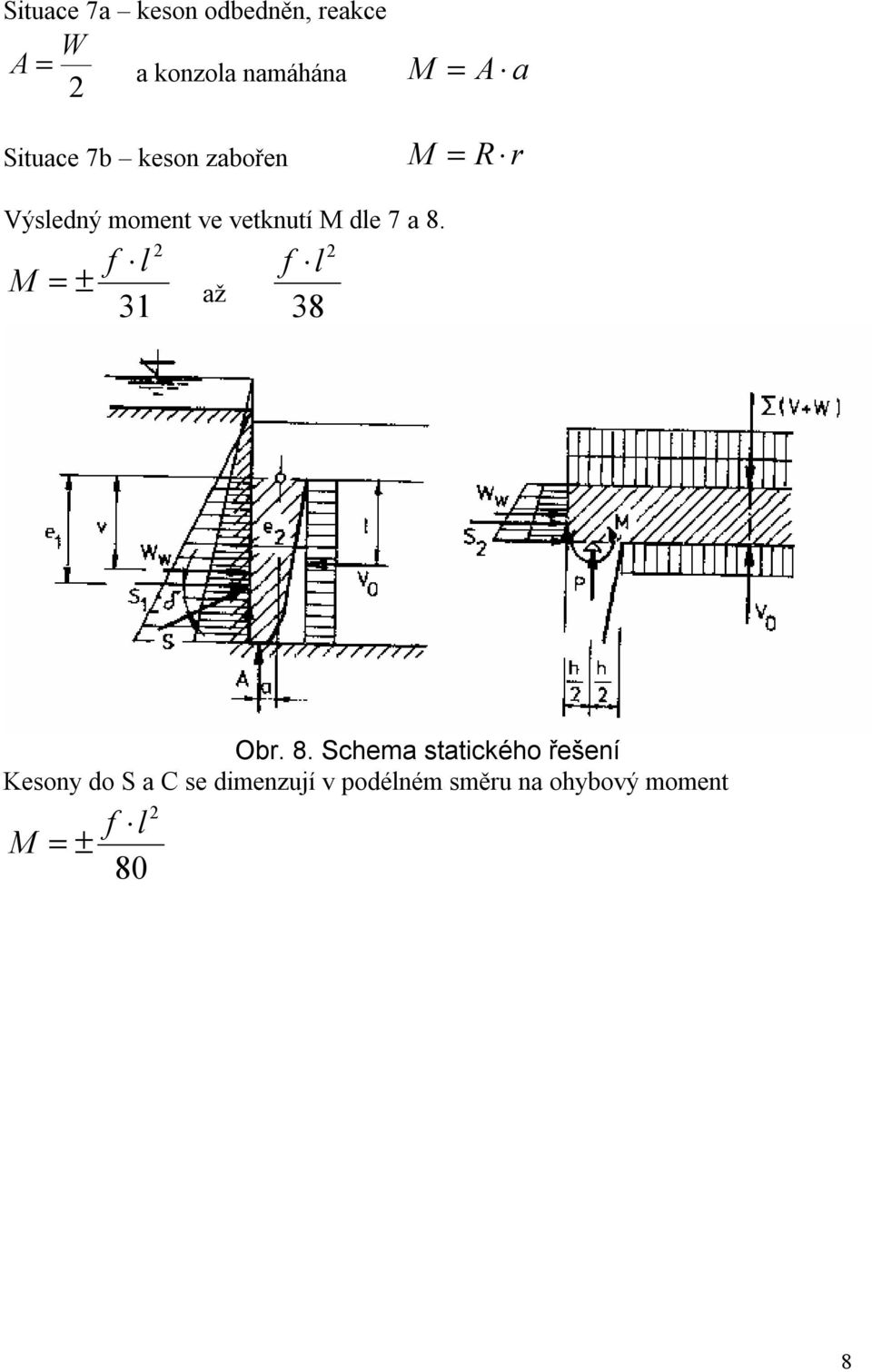 a 8. f l M = ± až 31 f l 38 Obr. 8. Schema statického řešení Kesony