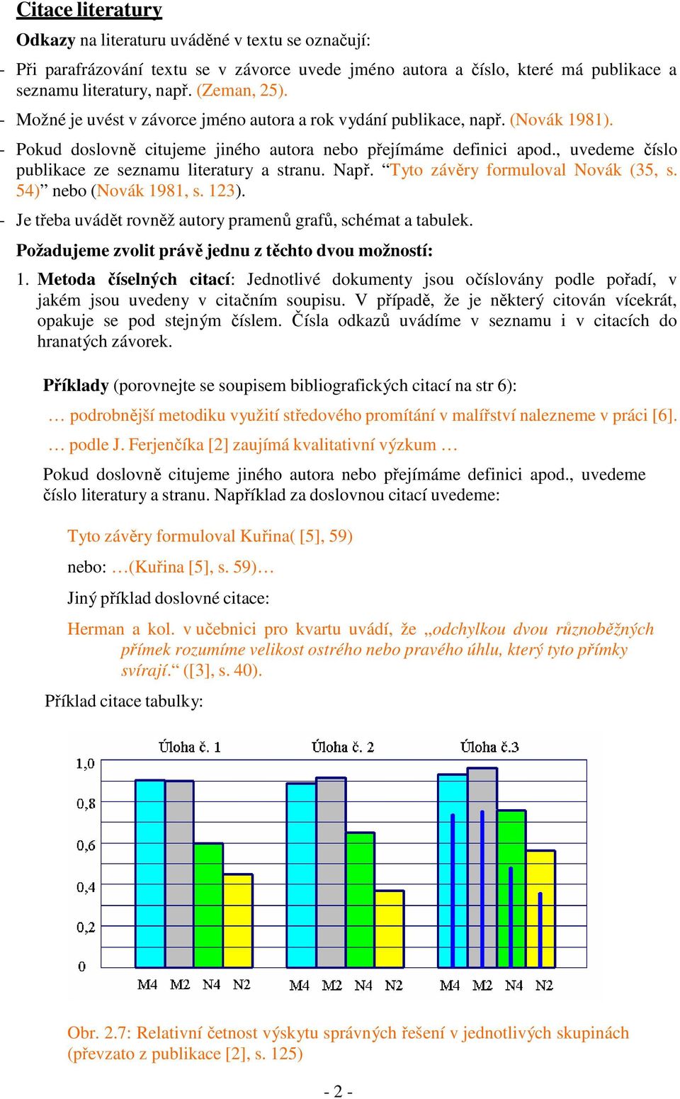 , uvedeme číslo publikace ze seznamu literatury a stranu. Např. Tyto závěry formuloval Novák (35, s. 54) nebo (Novák 1981, s. 123). - Je třeba uvádět rovněž autory pramenů grafů, schémat a tabulek.